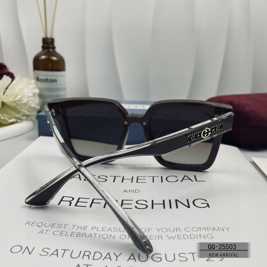 EMBOSSED LOGO SQUARE FRAME SUNGLASSES 25503 IN ACETATE - Black