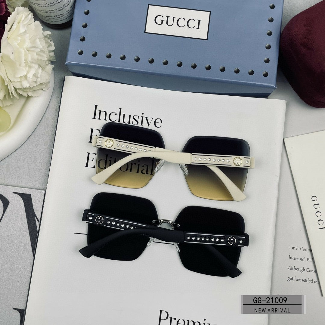 CRYSTAL STUDDED SQUARE FRAME SUNGLASSES 21009 IN ACETATE - Black