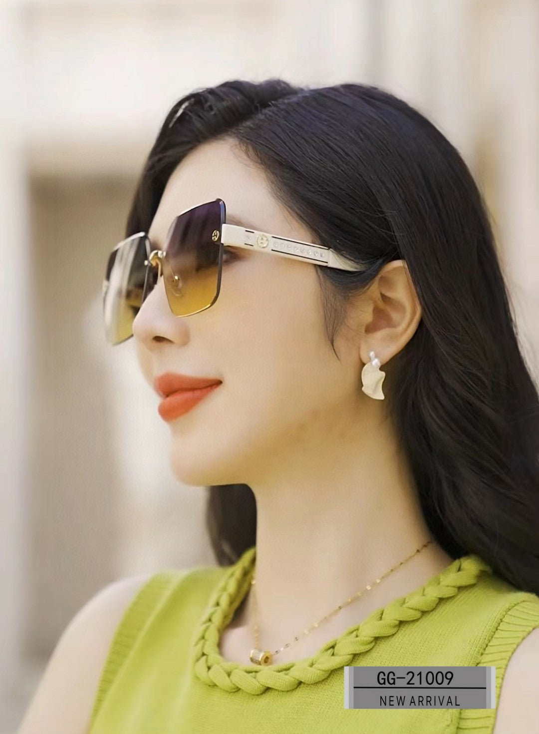 CRYSTAL STUDDED SQUARE FRAME SUNGLASSES 21009 IN ACETATE - Black