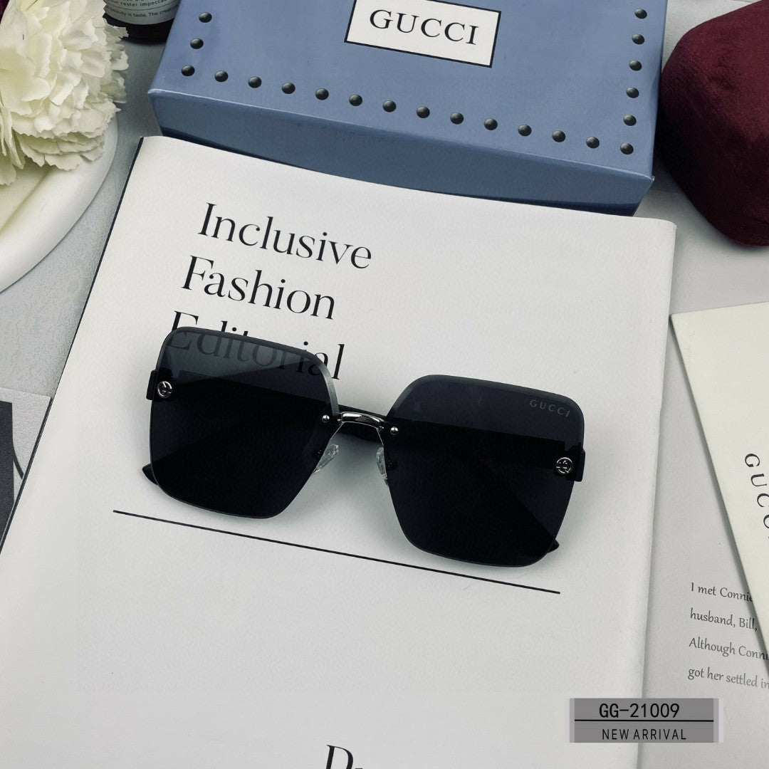 CRYSTAL STUDDED SQUARE FRAME SUNGLASSES 21009 IN ACETATE - Black