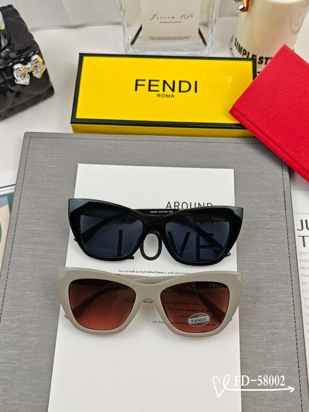 DIAGONAL CAT-EYE FRAME SUNGLASSES 58002 IN ACETATE - Grey