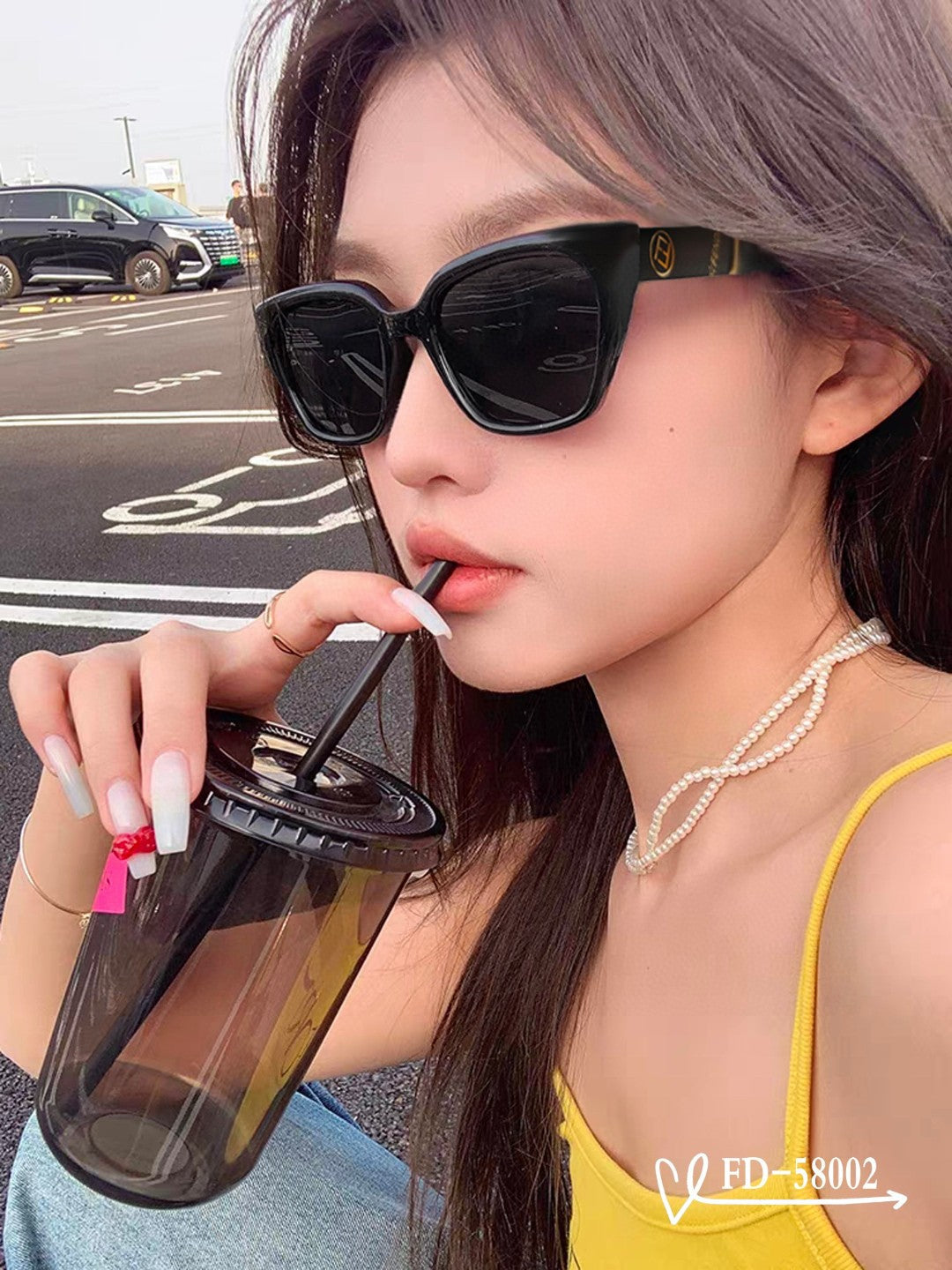 DIAGONAL CAT-EYE FRAME SUNGLASSES 58002 IN ACETATE - Grey