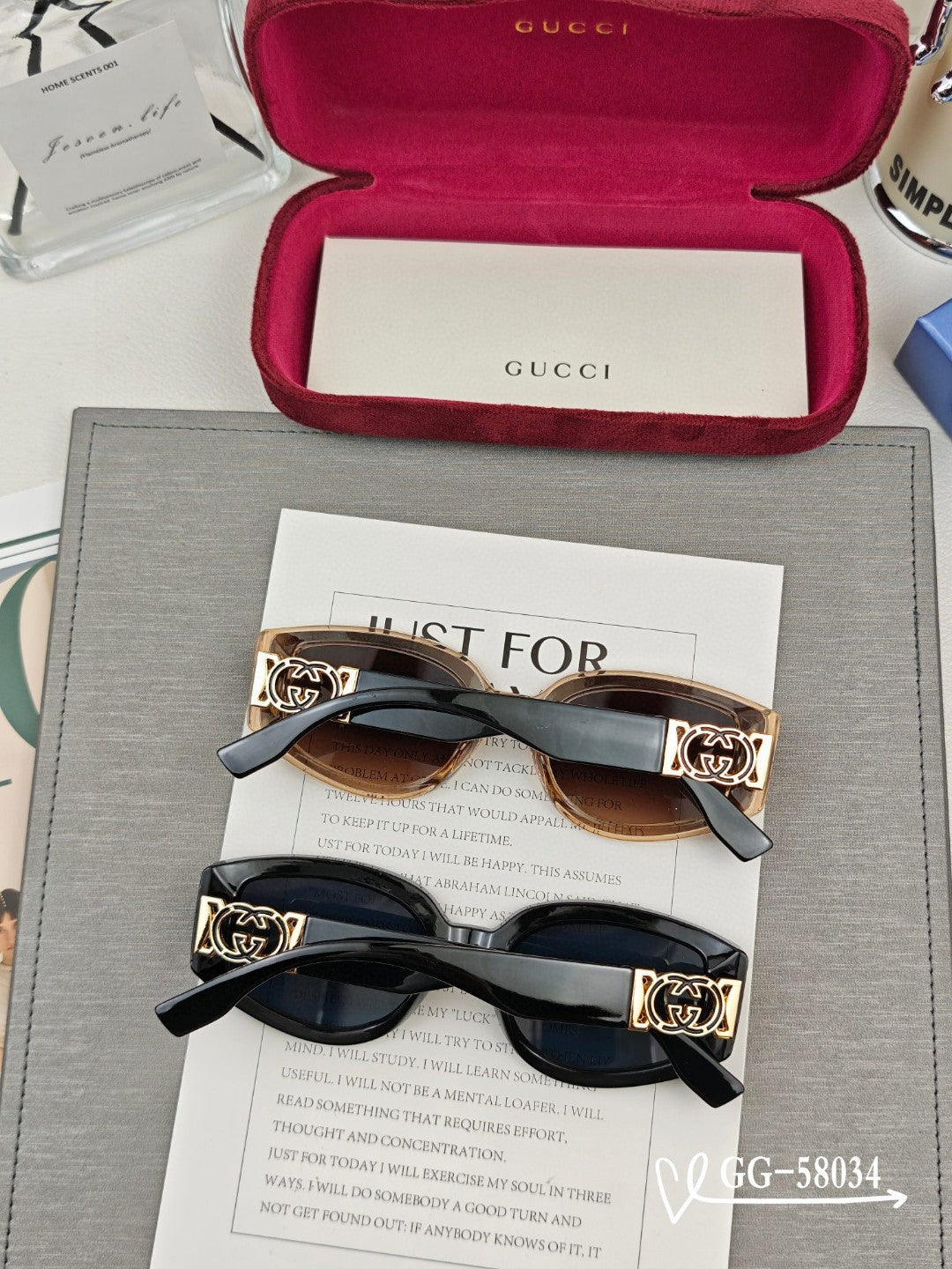 GEOMETRIC FRAME SUNGLASSES 58034 IN ACETATE - Brown
