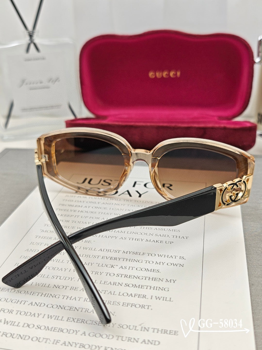GEOMETRIC FRAME SUNGLASSES 58034 IN ACETATE - Brown