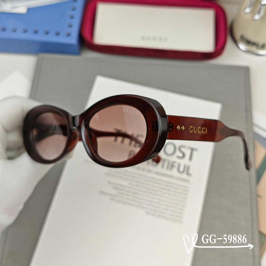 OVAL FRAME SUNGLASSES 59886 IN ACETATE - Red