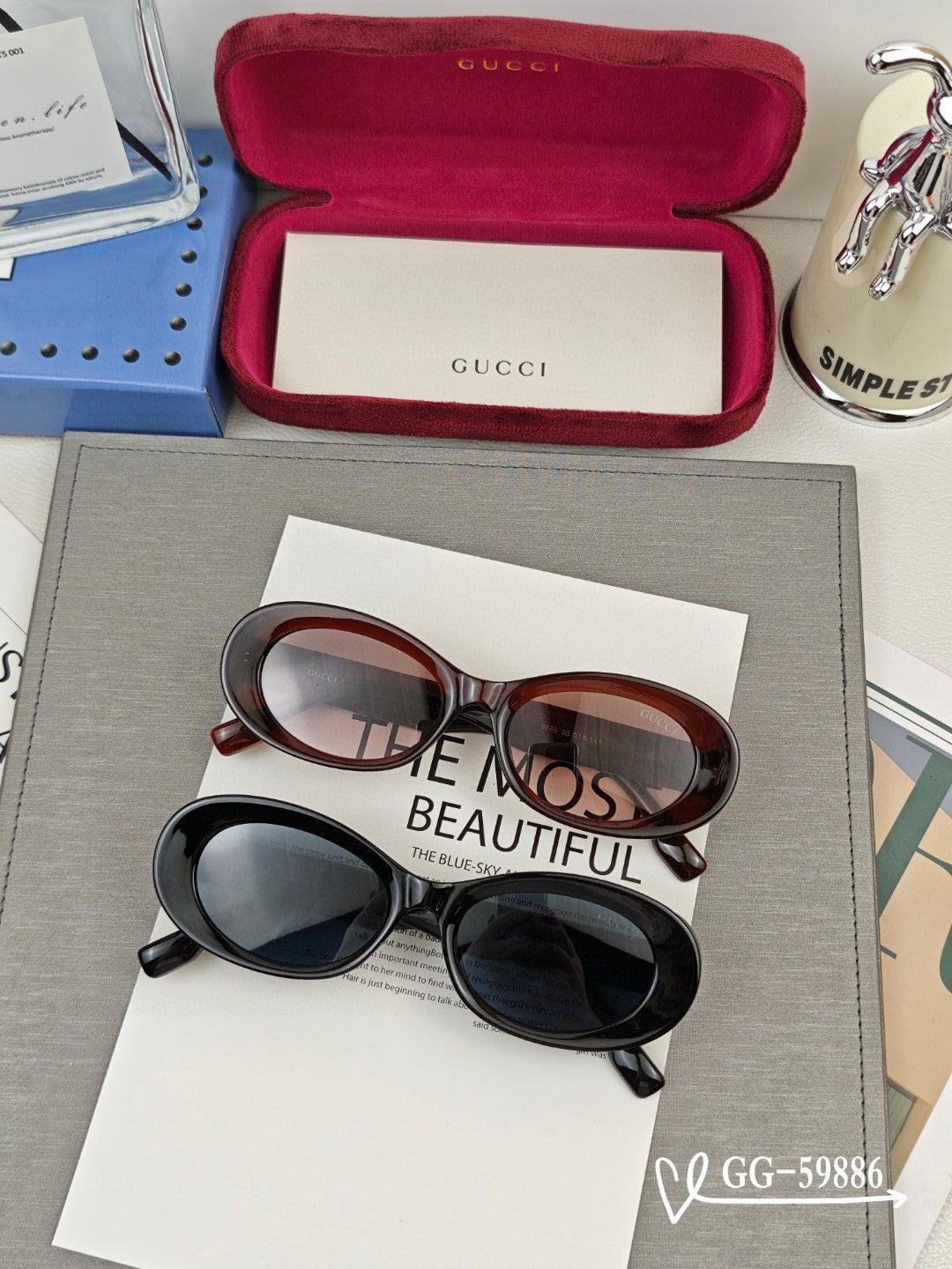 OVAL FRAME SUNGLASSES 59886 IN ACETATE - Red