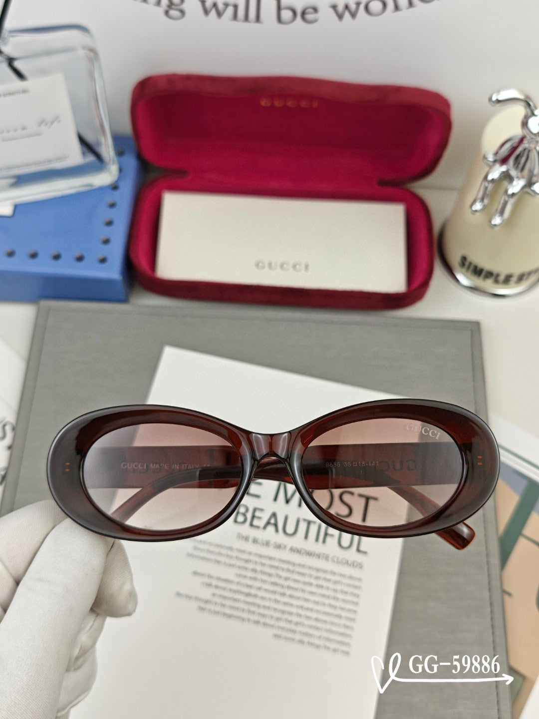 OVAL FRAME SUNGLASSES 59886 IN ACETATE - Red