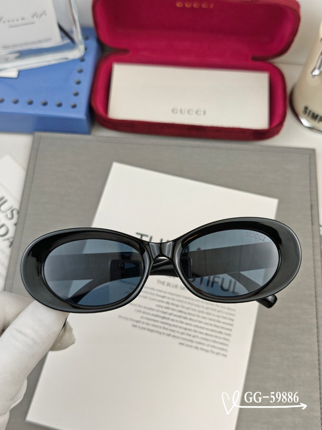 OVAL FRAME SUNGLASSES 59886 IN ACETATE - Red