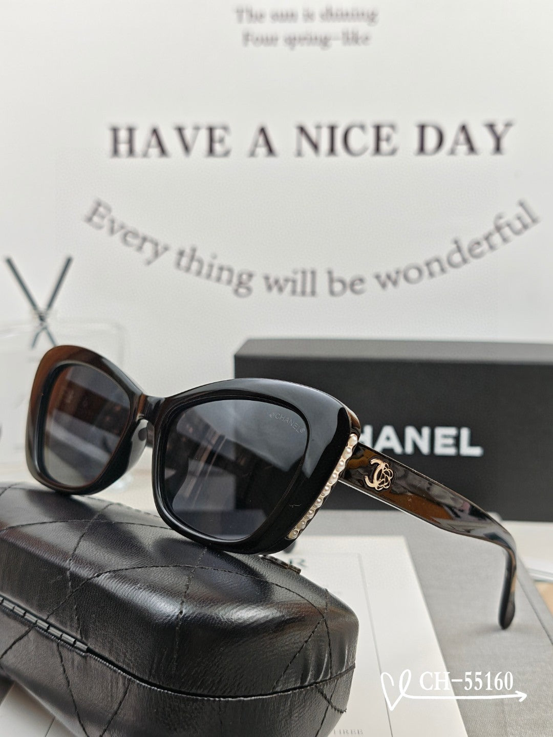 CAT EYE SUNGLASSES 55160 IN ACETATE - Black