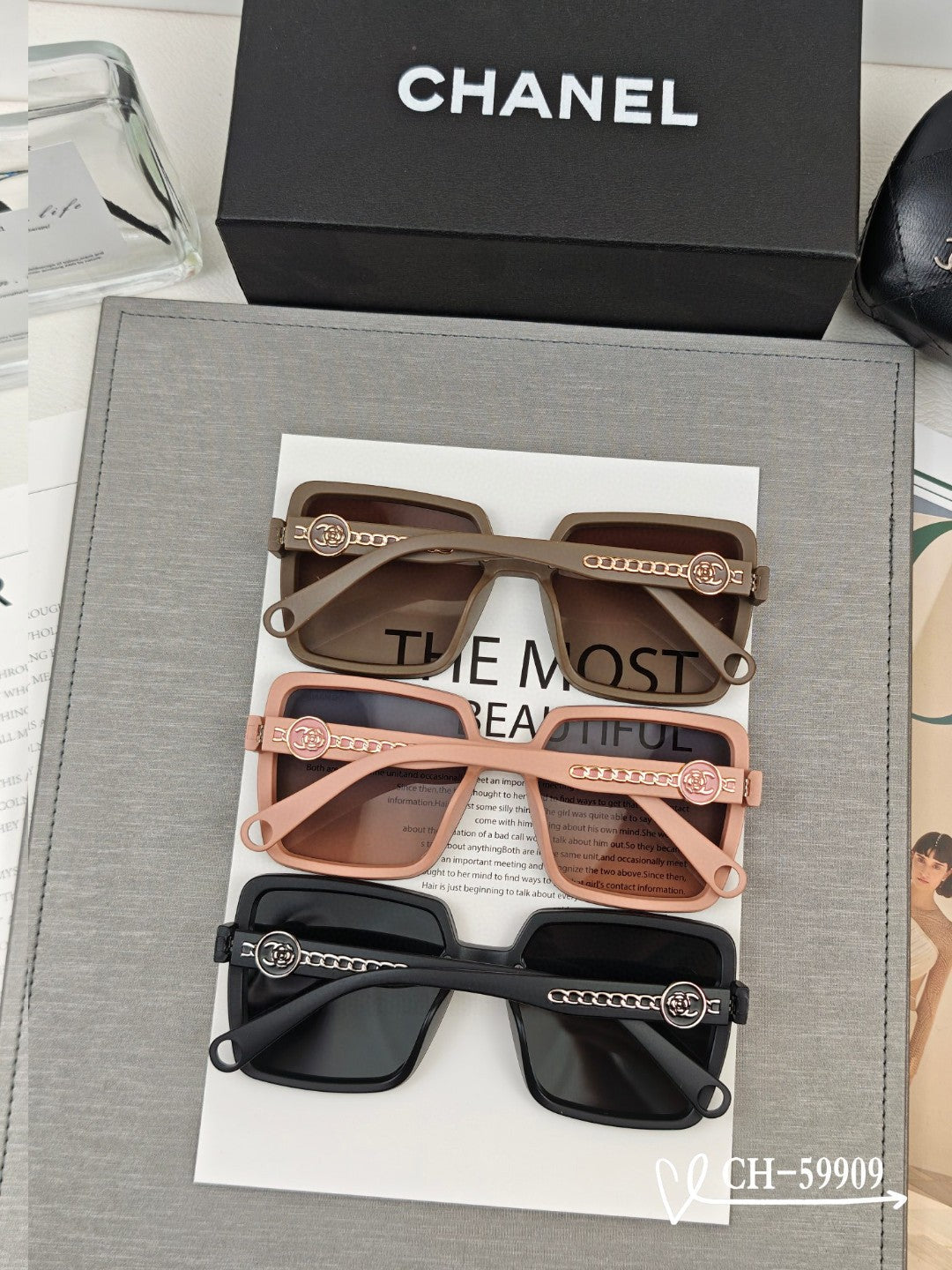 SQUARE SUNGLASSES 59909 IN BLACK TR FRAME WITH RESIN LENSES - Black
