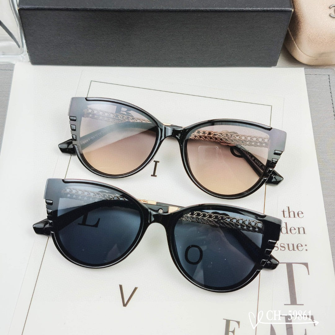 CAT EYE SUNGLASSES 59861 IN ACETATE METAL FRAME - Black