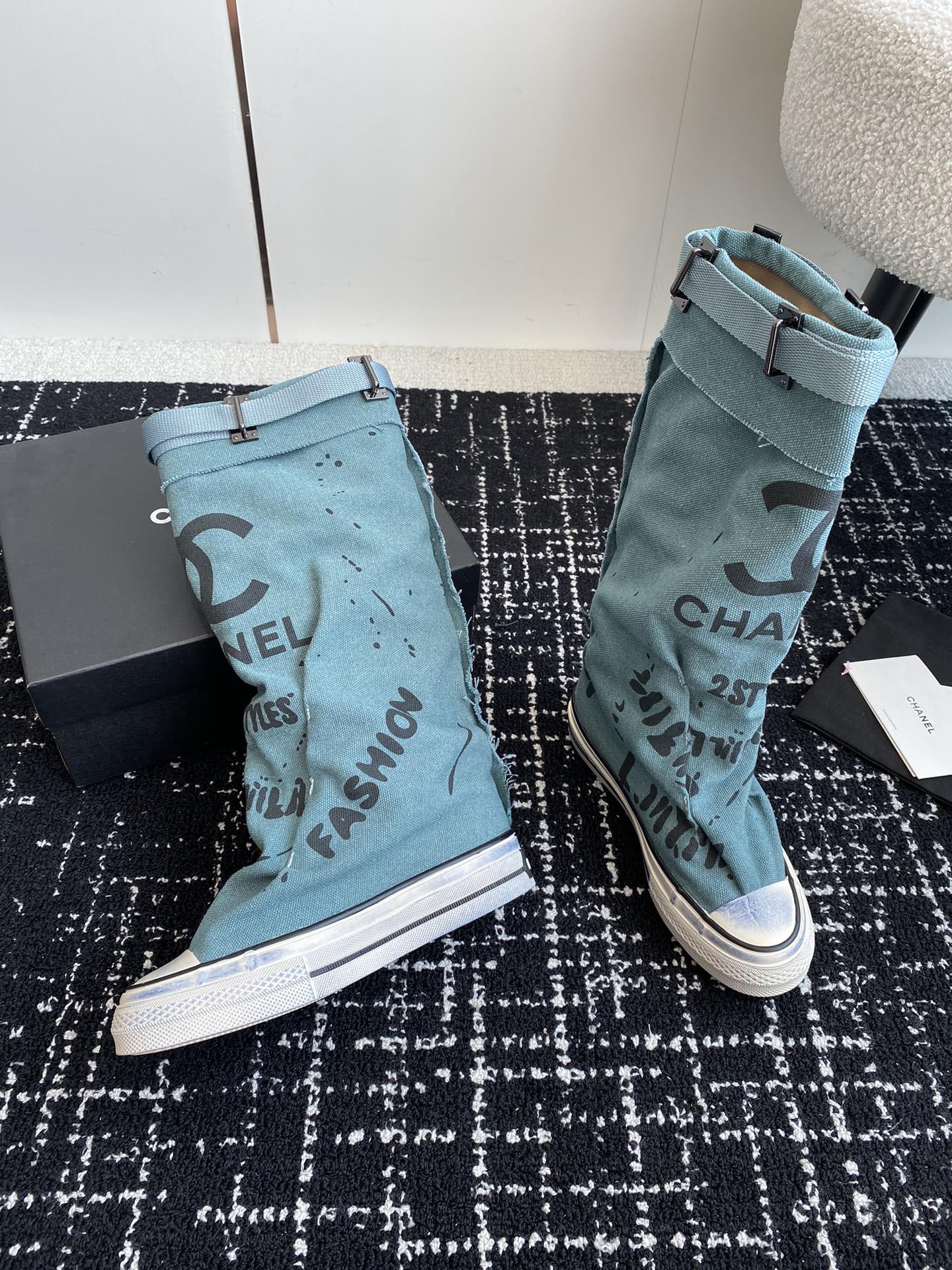 HIGH BOOTS IN SAPPHIRE BLUE CANVAS - 35