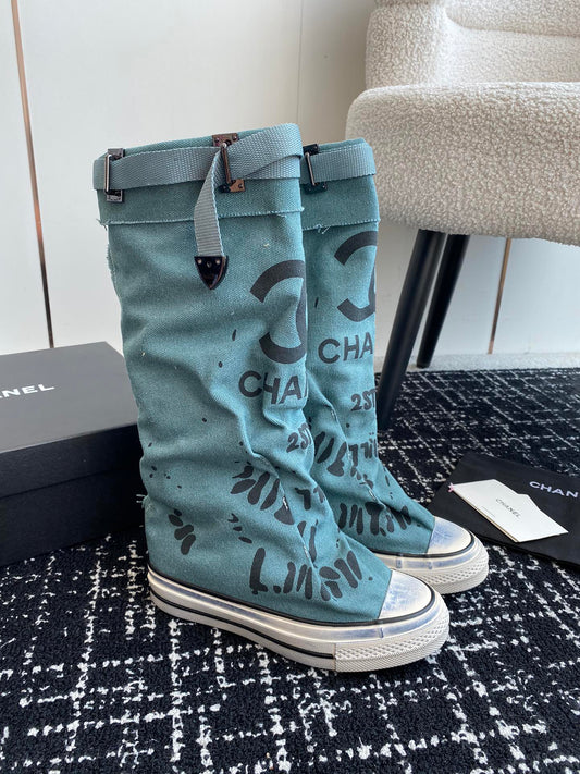 HIGH BOOTS IN SAPPHIRE BLUE CANVAS - 35