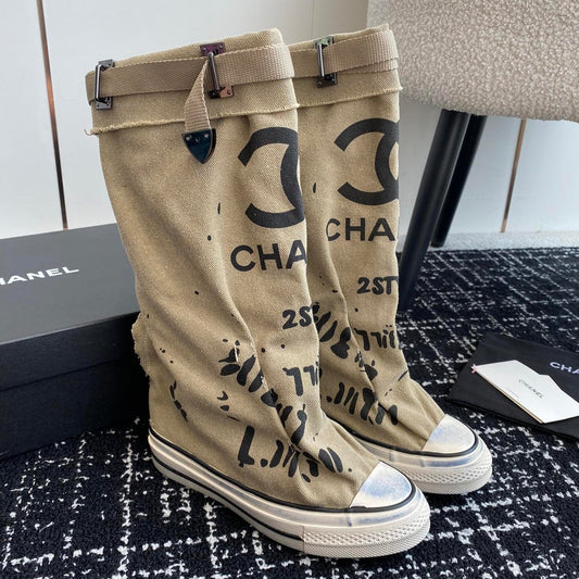 HIGH BOOTS IN TORTILLA BROWN CANVAS - 35