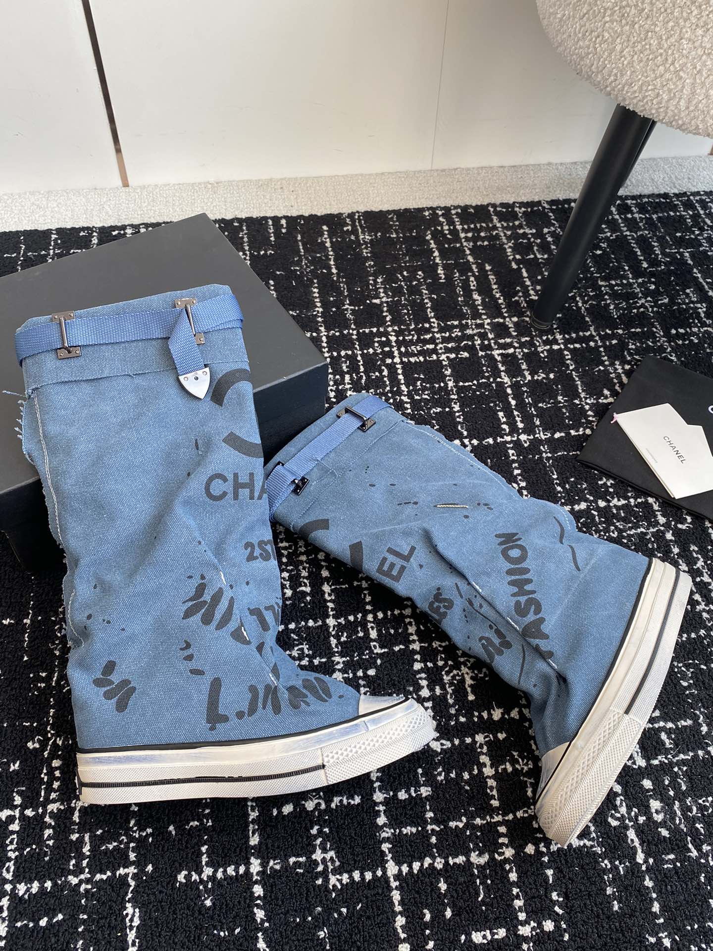 HIGH BOOTS IN OCEAN BLUE CANVAS - 35