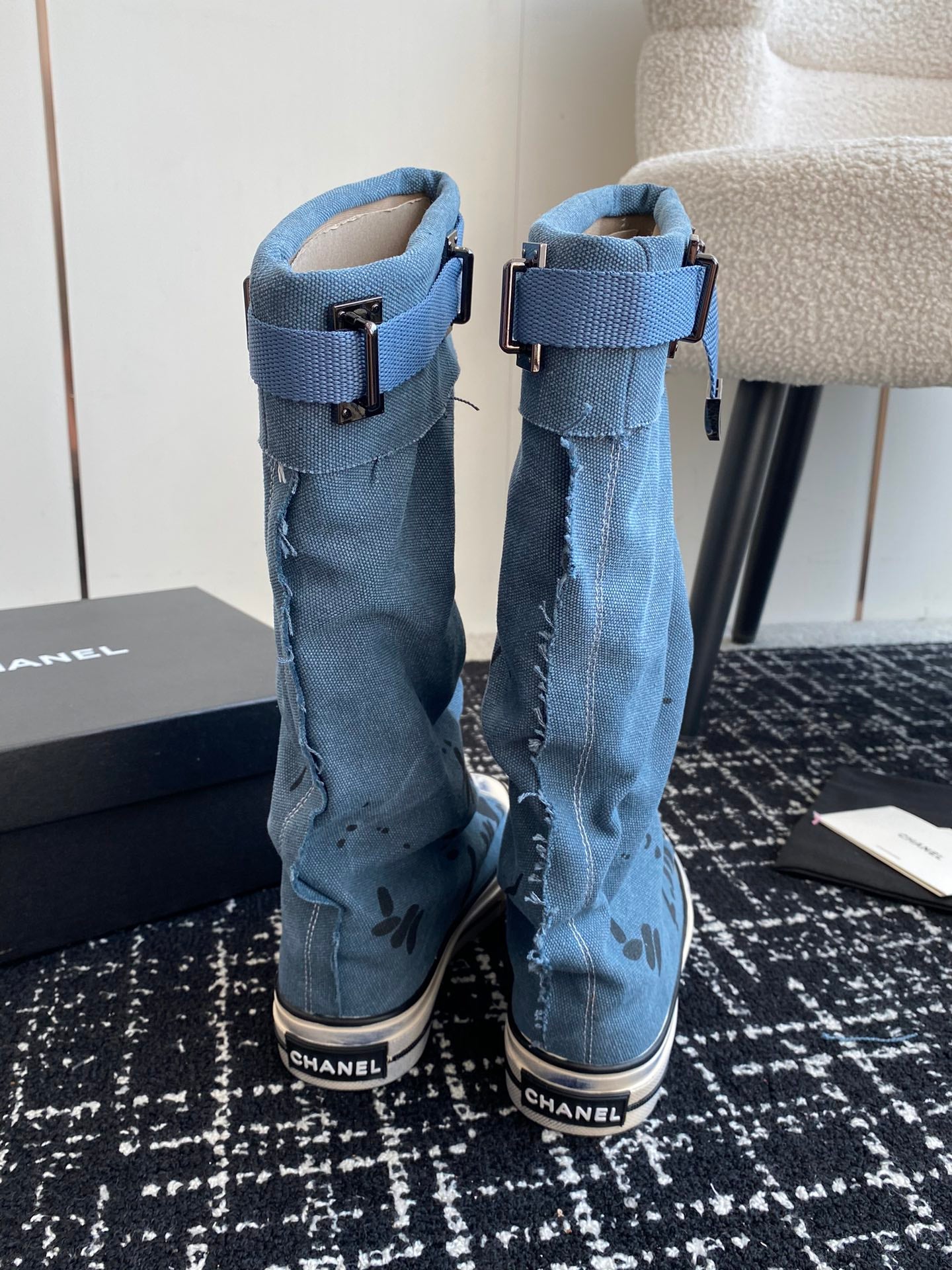 HIGH BOOTS IN OCEAN BLUE CANVAS - 35