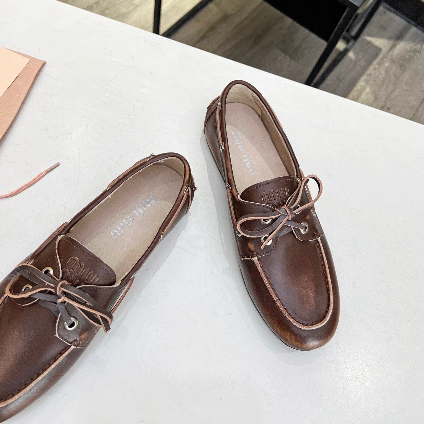 Lace-up Retro Loafers Walnut Color Cowhide - 35
