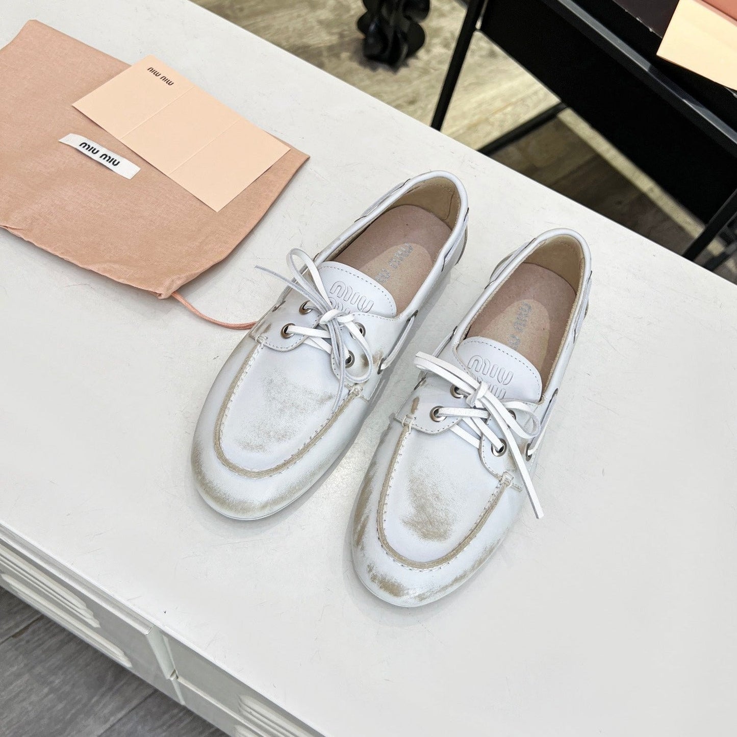 Lace-up Retro Loafers White Cowhide - 35