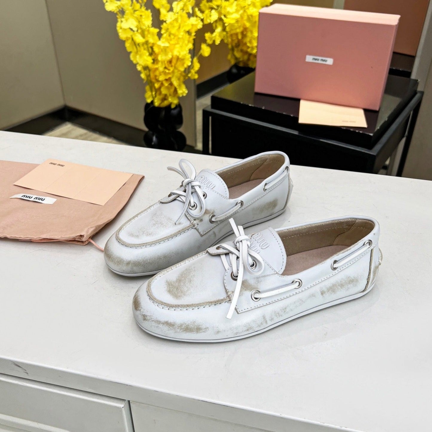 Lace-up Retro Loafers White Cowhide - 35