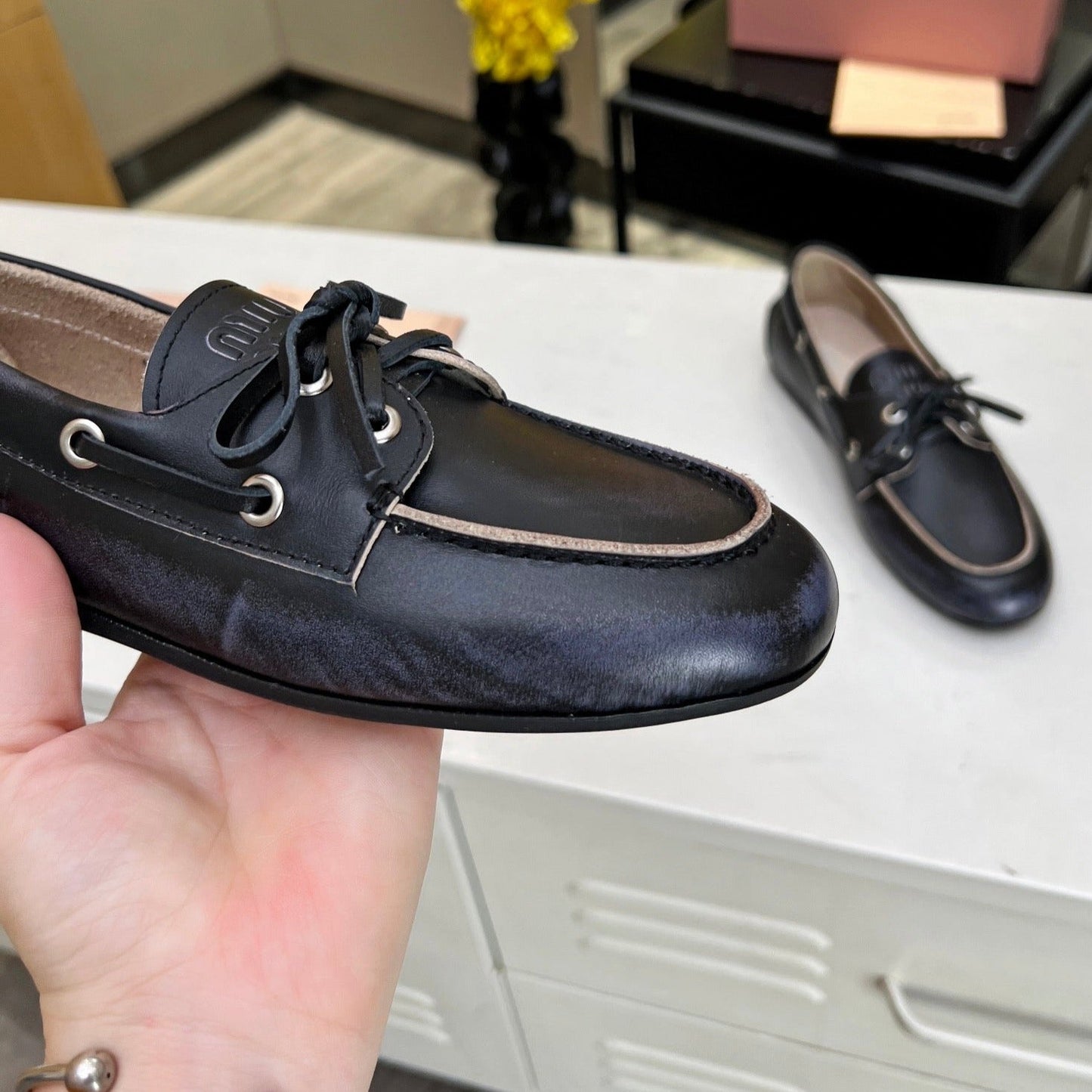Lace-up Retro Loafers Black Cowhide - 35