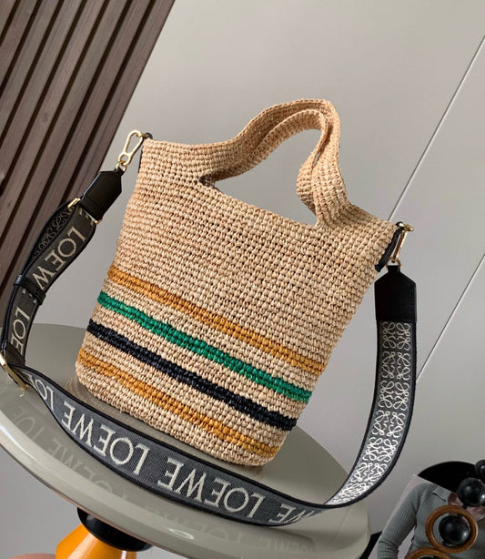Сумка LOE 30 SLIT BAG з різнокольорової рафії та телячої шкіри