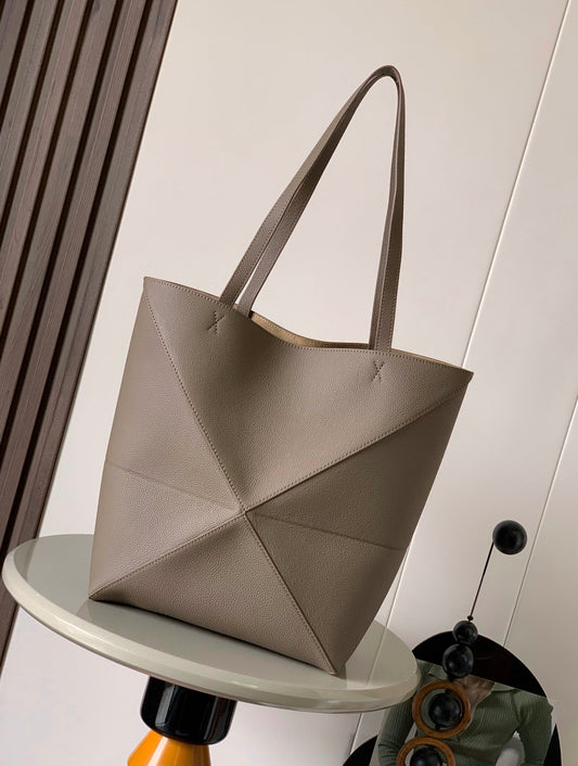 LOEWE 25S PUZZLE FOLD BAG 31 IN TAUPE NAPPA COWHIDE LEATHER
