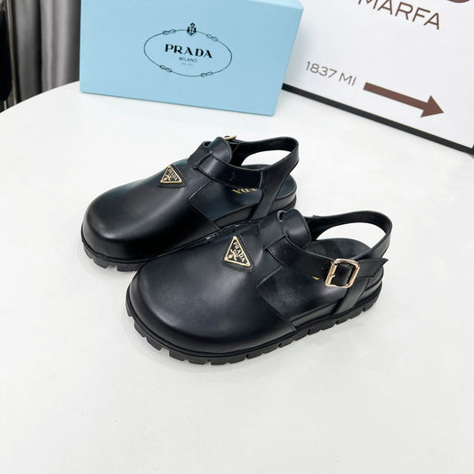 Чоловічі сандалі-рибалки PRADA 26S з товстою підошвою, гумовим логотипом та чорної телячої шкіри