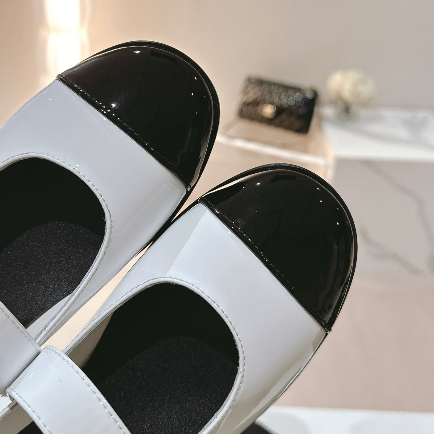 mary jane flat white black patent calfskin - 35