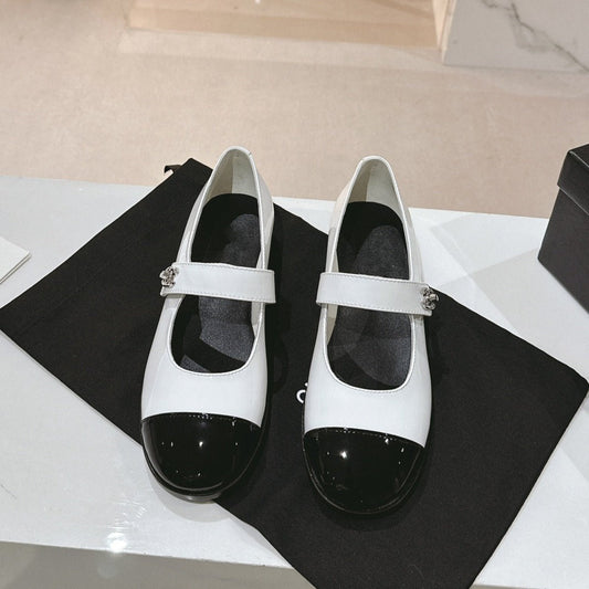 mary jane flat white black patent calfskin - 35