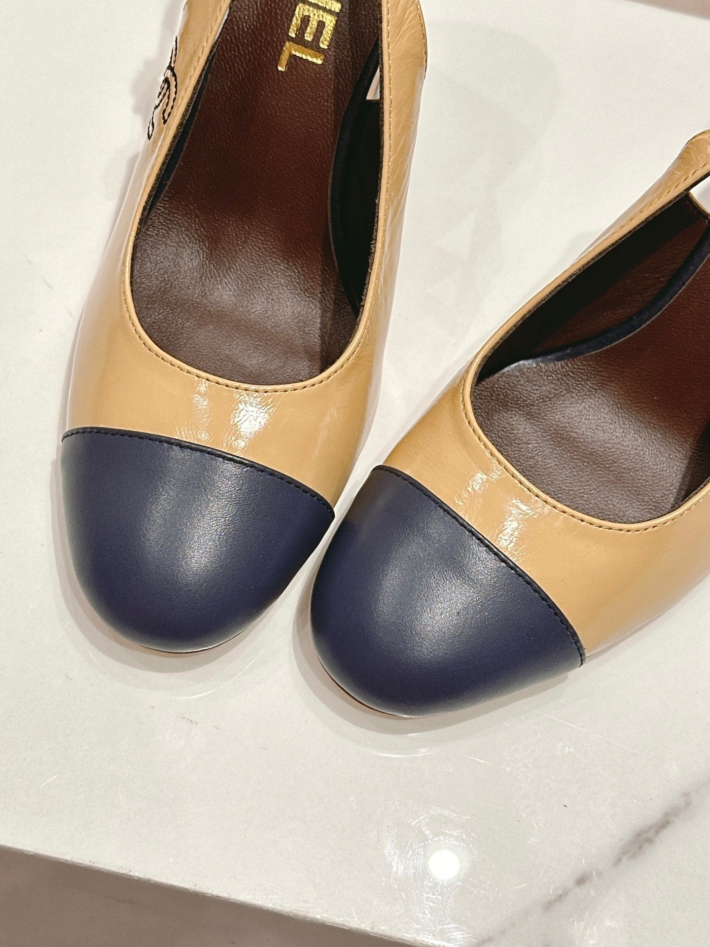 HIGH SLINGBACKS PEANUT BROWN MIX BLACK SHEEPSKIN - 35