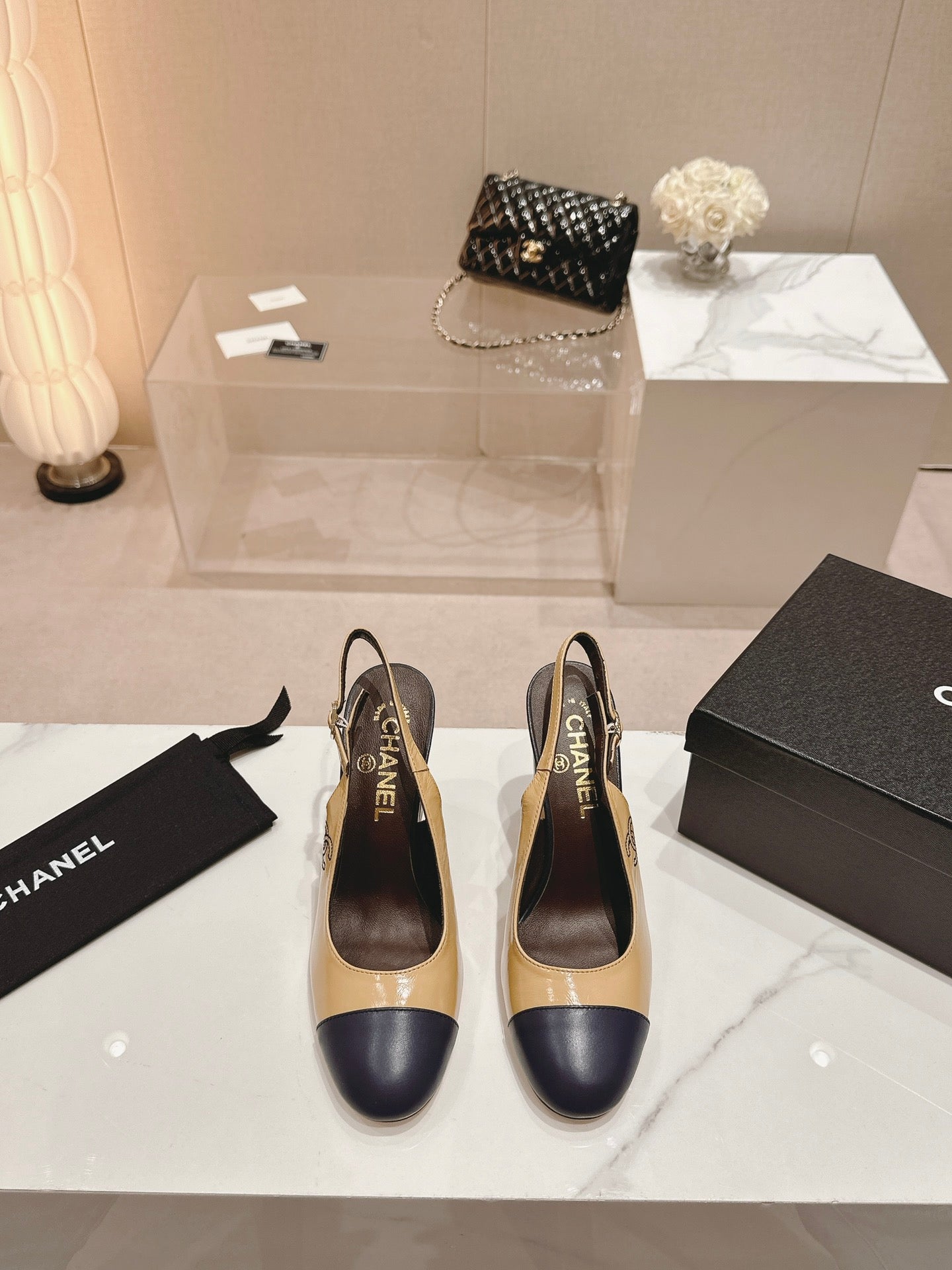 HIGH SLINGBACKS PEANUT BROWN MIX BLACK SHEEPSKIN - 35