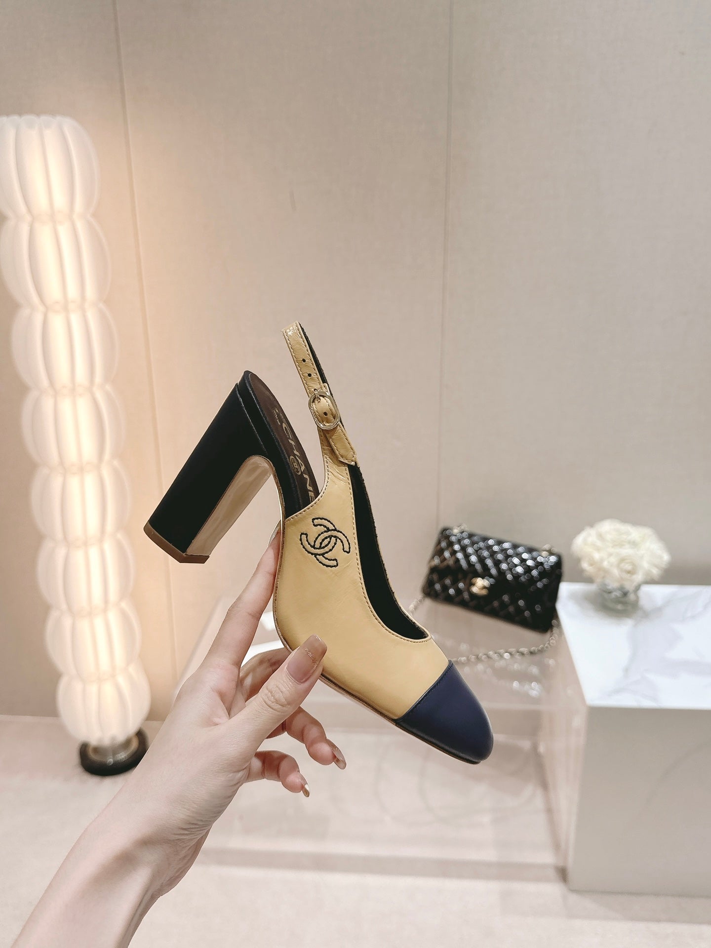 HIGH SLINGBACKS PEANUT BROWN MIX BLACK SHEEPSKIN - 35