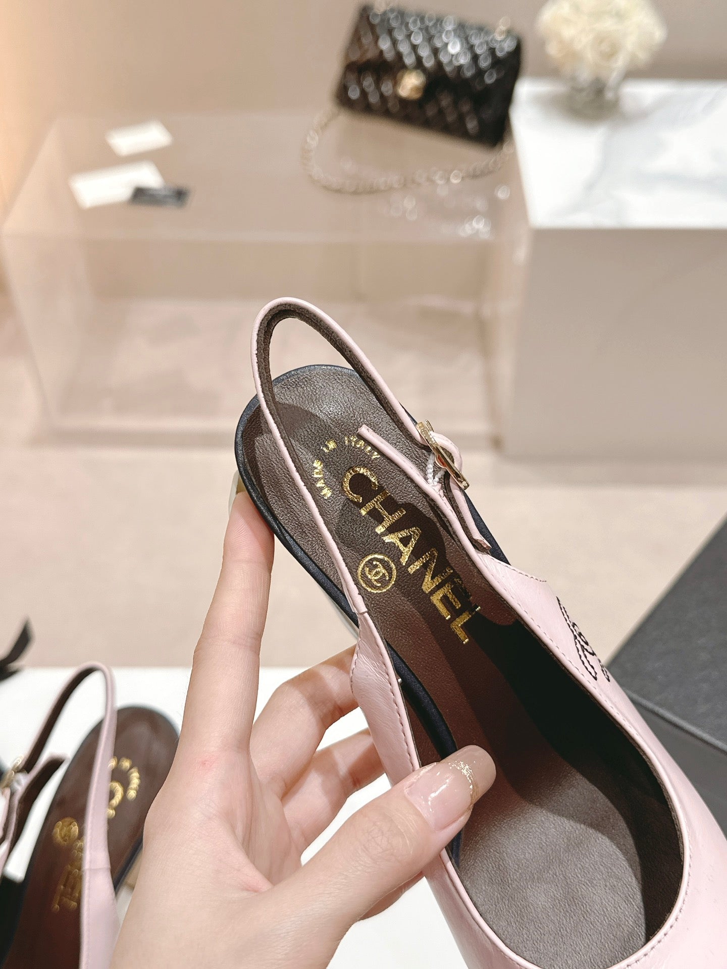 HIGH SLINGBACKS LIGHT PINK MIX BLACK SHEEPSKIN - 35