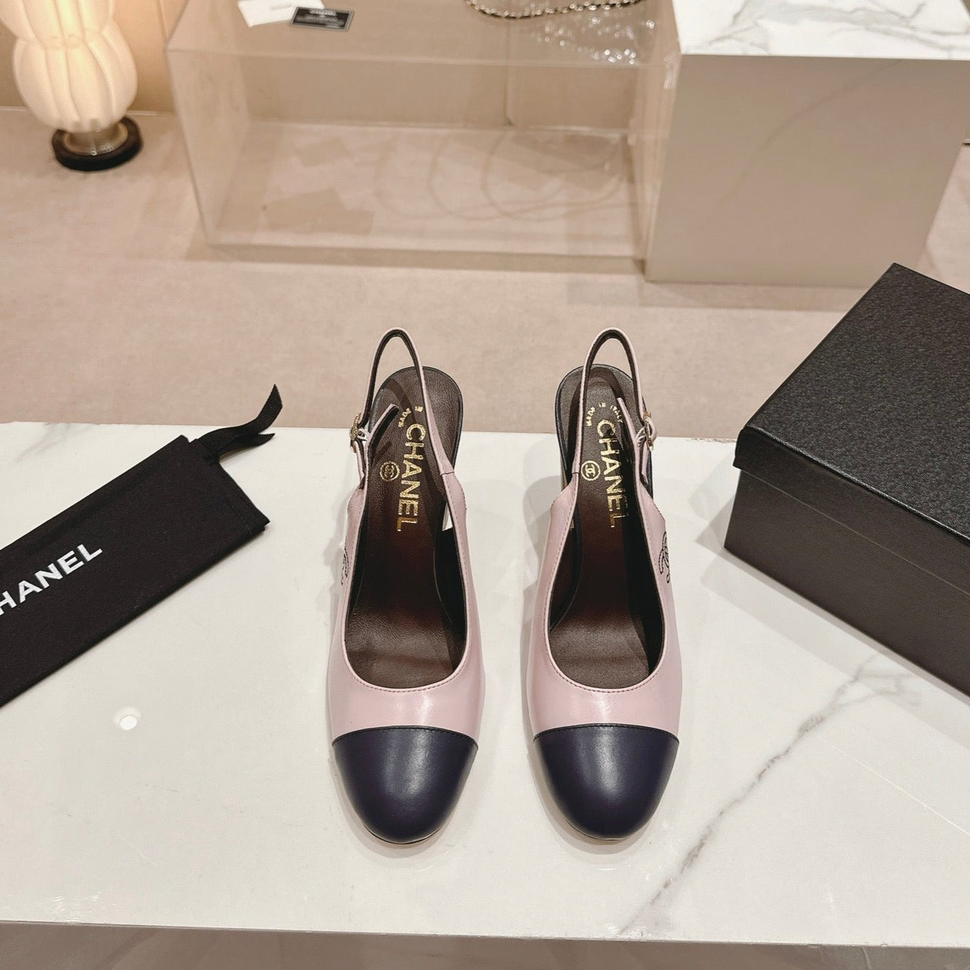 HIGH SLINGBACKS LIGHT PINK MIX BLACK SHEEPSKIN - 35