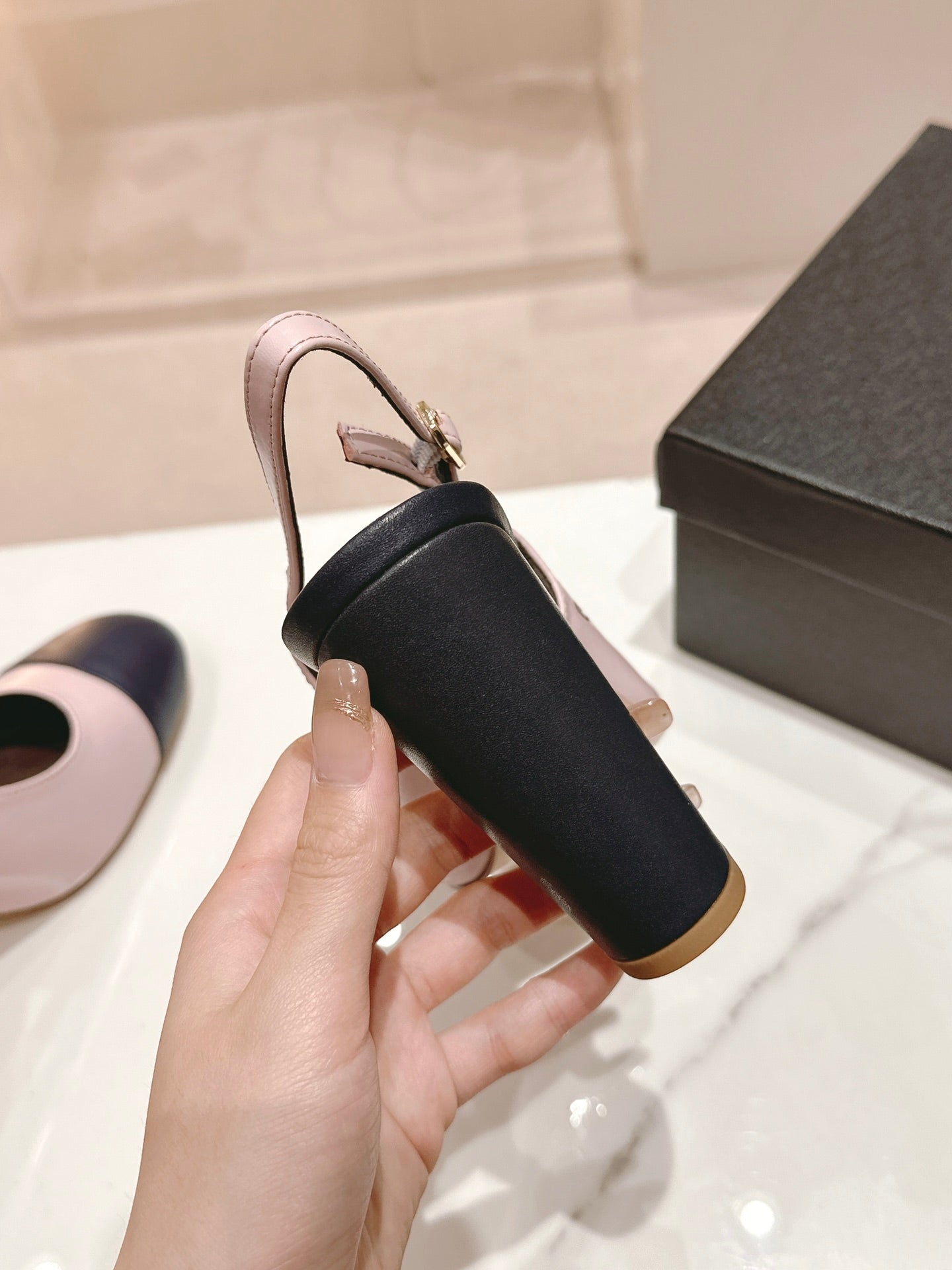 HIGH SLINGBACKS LIGHT PINK MIX BLACK SHEEPSKIN - 35