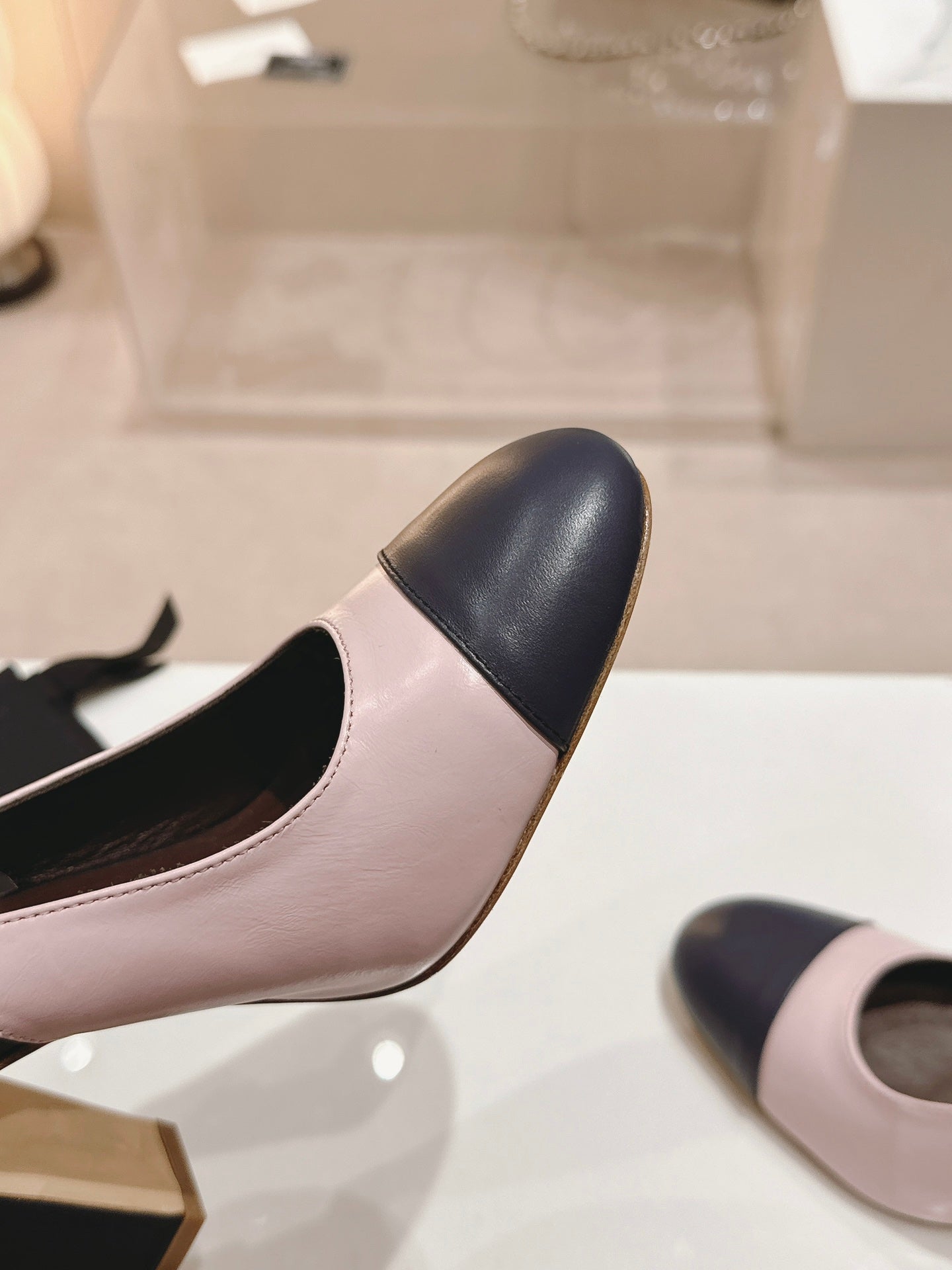 HIGH SLINGBACKS LIGHT PINK MIX BLACK SHEEPSKIN - 35