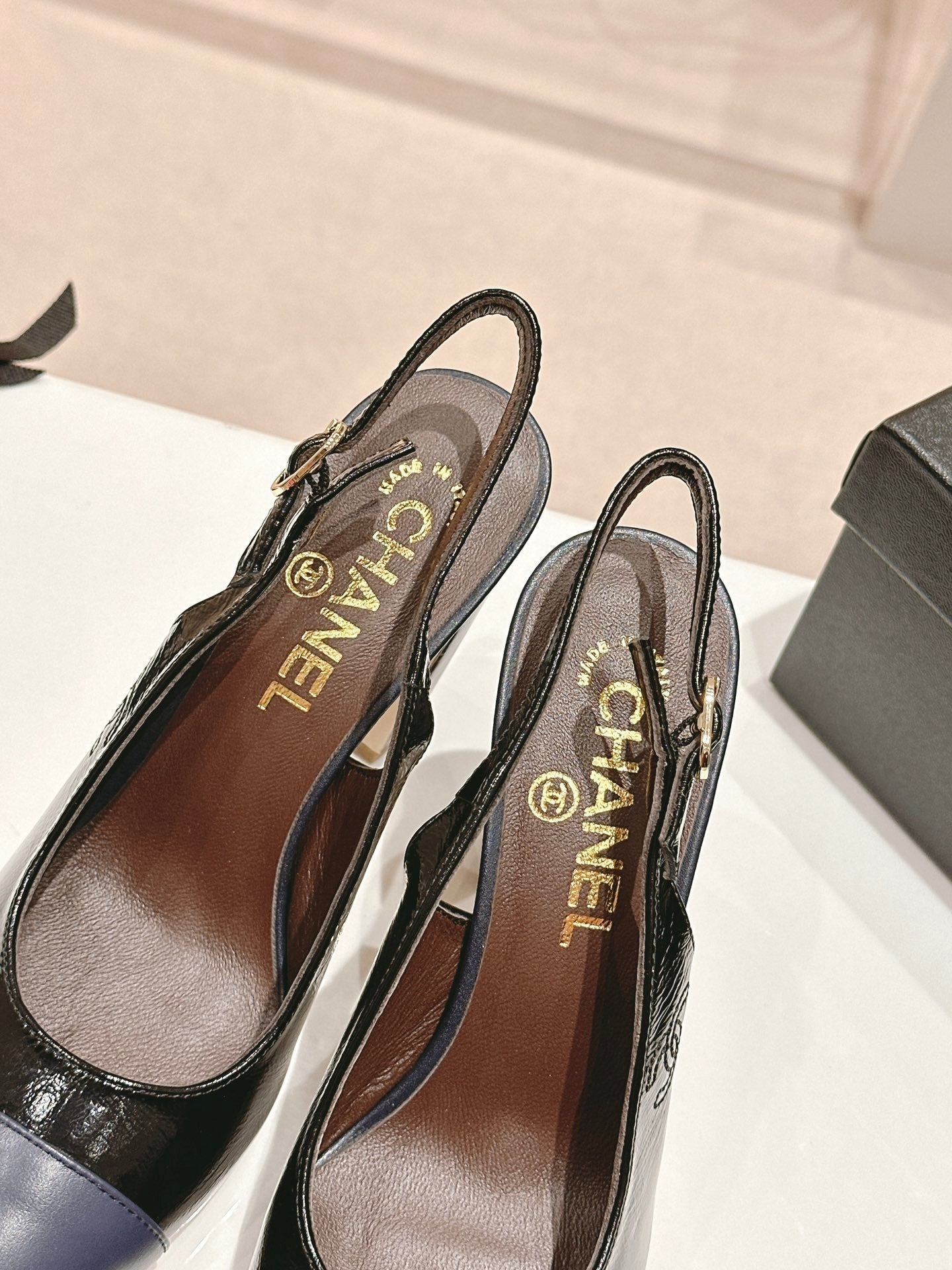 HIGH SLINGBACKS BLACK MIX VIOLET SHEEPSKIN - 35