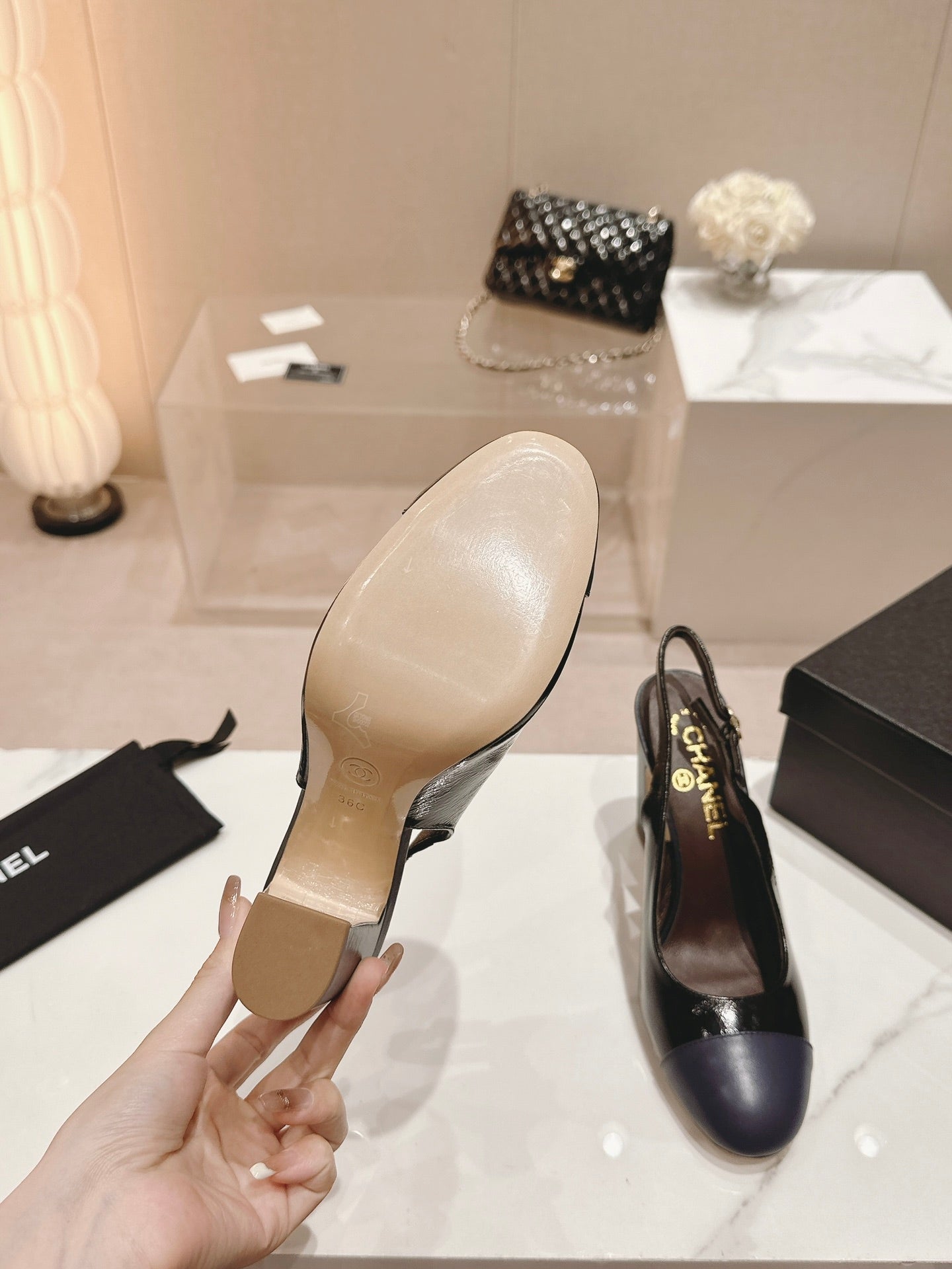 HIGH SLINGBACKS BLACK MIX VIOLET SHEEPSKIN - 35