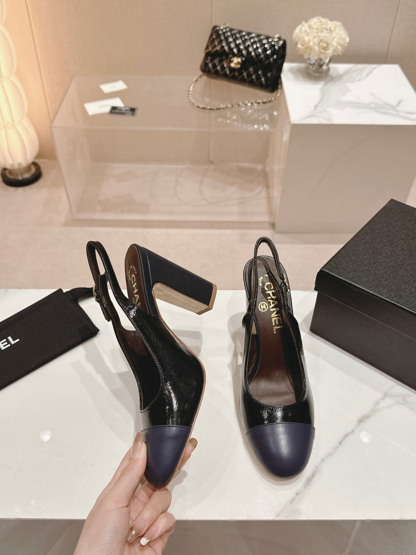 HIGH SLINGBACKS BLACK MIX VIOLET SHEEPSKIN - 35