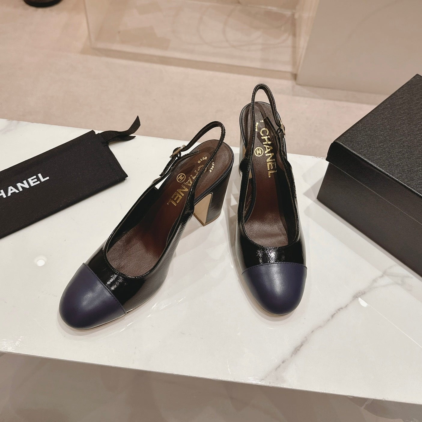 HIGH SLINGBACKS BLACK MIX VIOLET SHEEPSKIN - 35