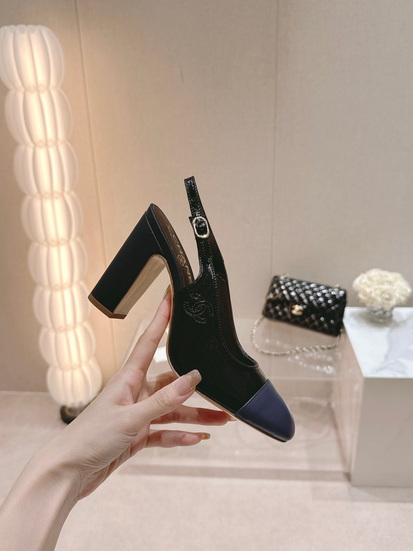 HIGH SLINGBACKS BLACK MIX VIOLET SHEEPSKIN - 35