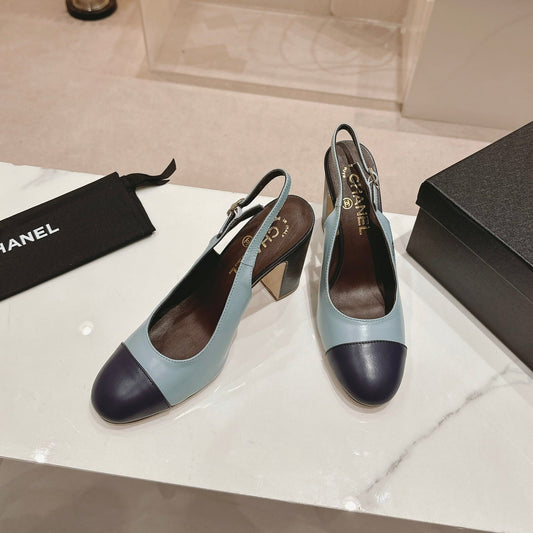 HIGH SLINGBACKS LIGHT BLUE MIX BLACK SHEEPSKIN - 35