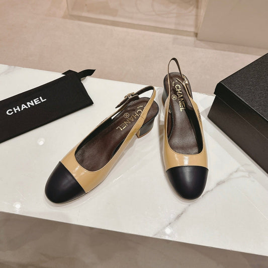 SLINGBACKS PEANUT BROWN MIX BLACK SHEEPSKIN - 35