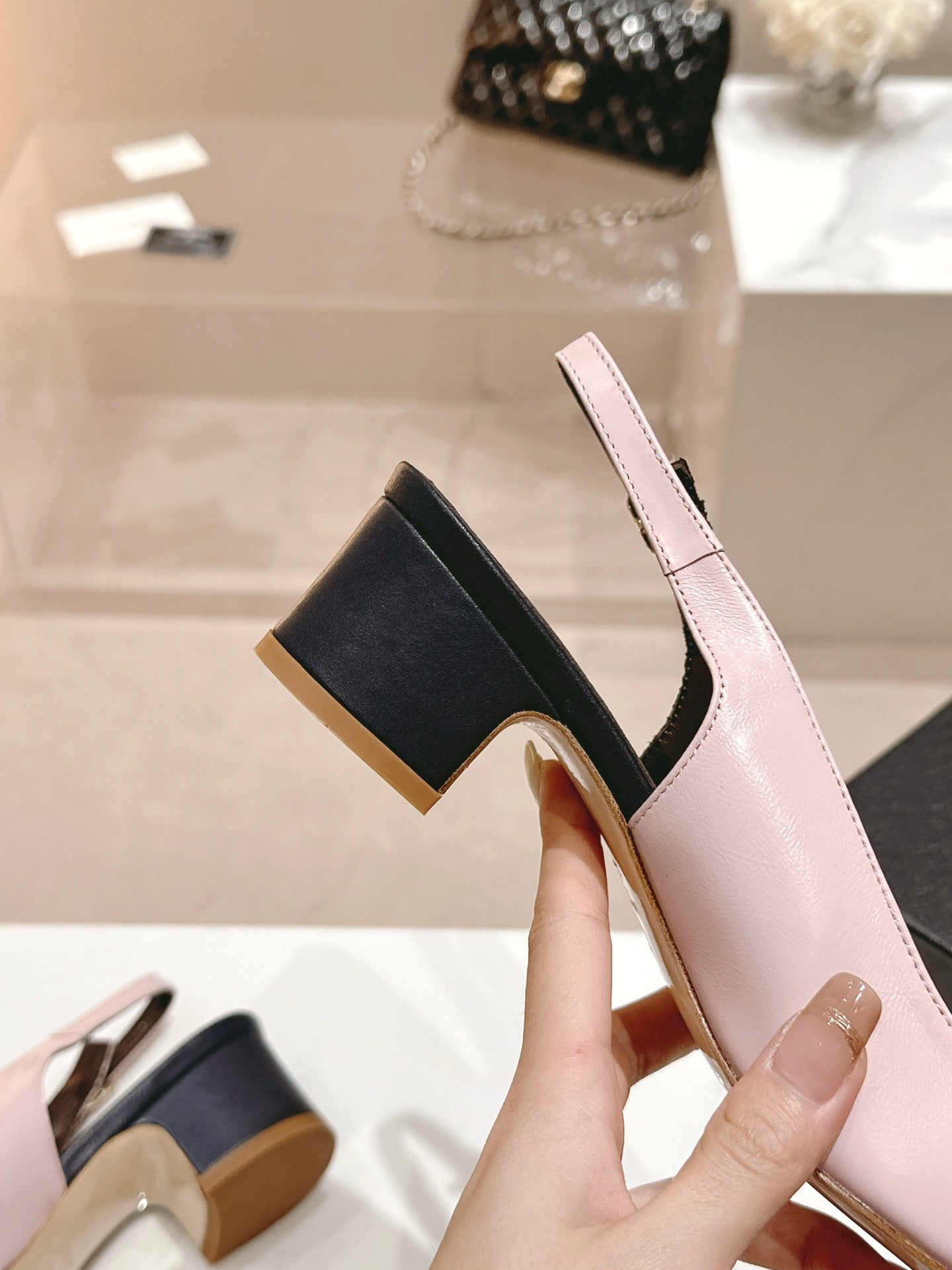 SLINGBACKS LIGHT PINK MIX BLACK SHEEPSKIN - 35