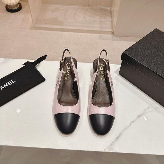 SLINGBACKS LIGHT PINK MIX BLACK SHEEPSKIN - 35