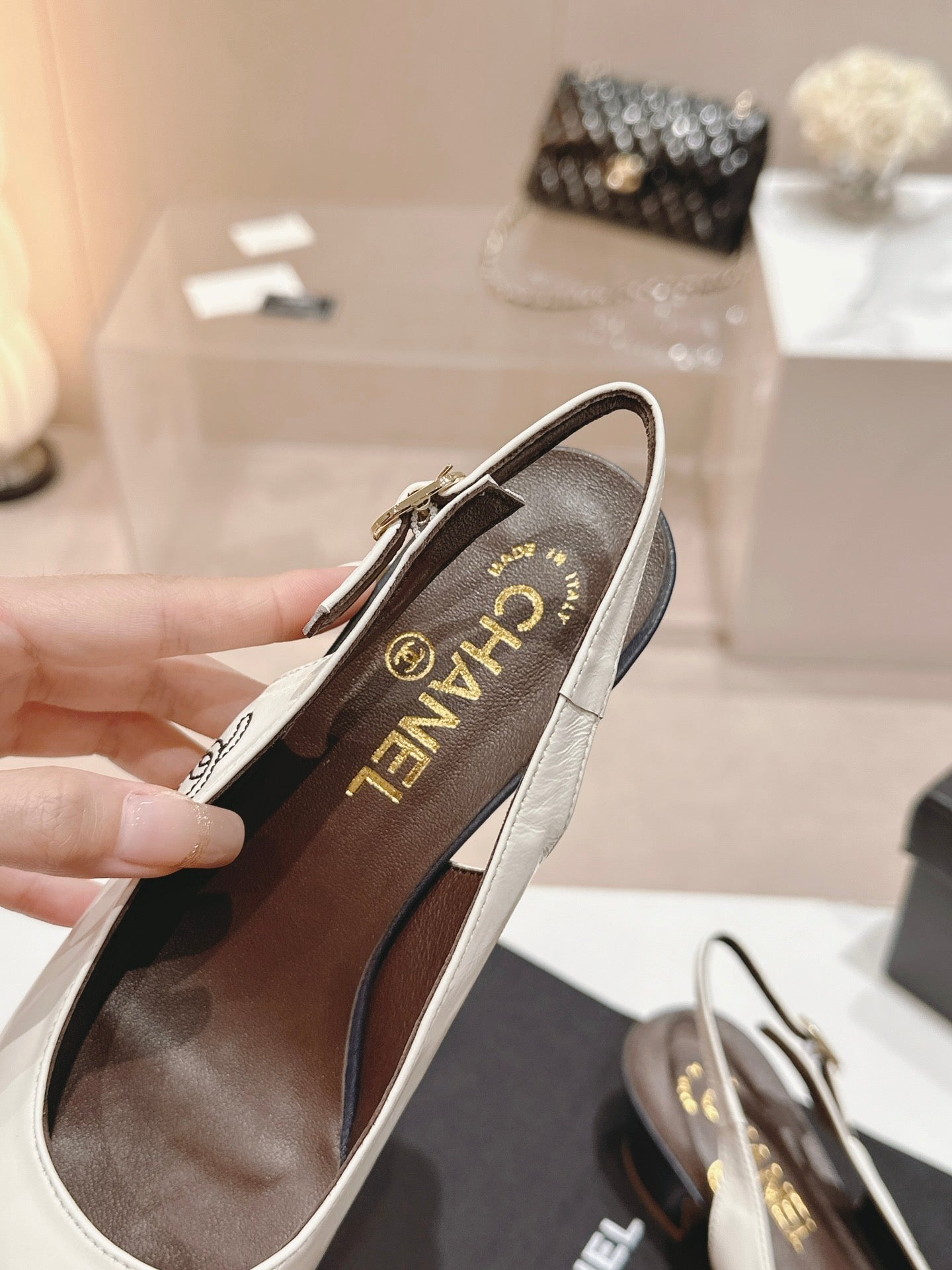 SLINGBACKS WHITE MIX BLACK SHEEPSKIN - 35