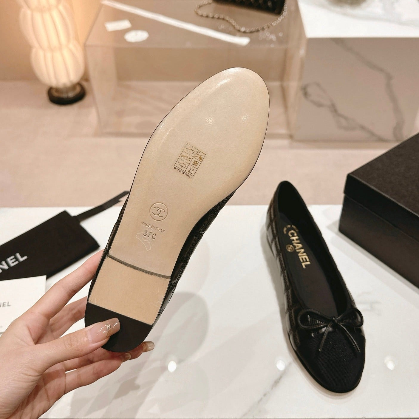 Double C New Ballet Flats Black Lambskin - 34