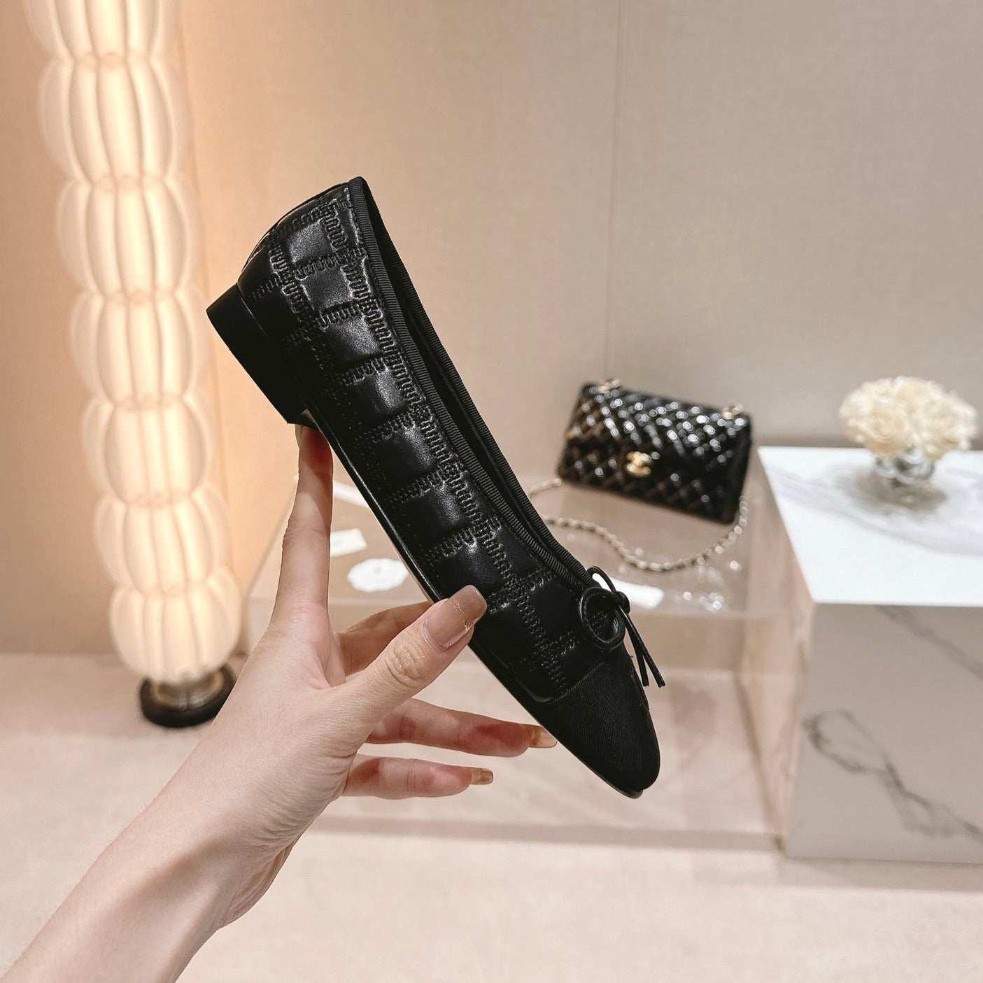Double C New Ballet Flats Black Lambskin - 34