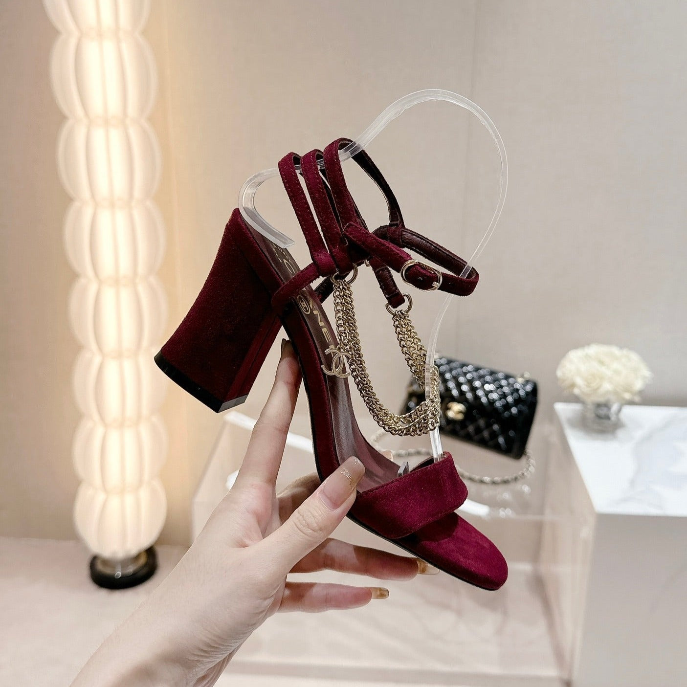 Double C Leather High Heel Sandals Red Cherry - 35