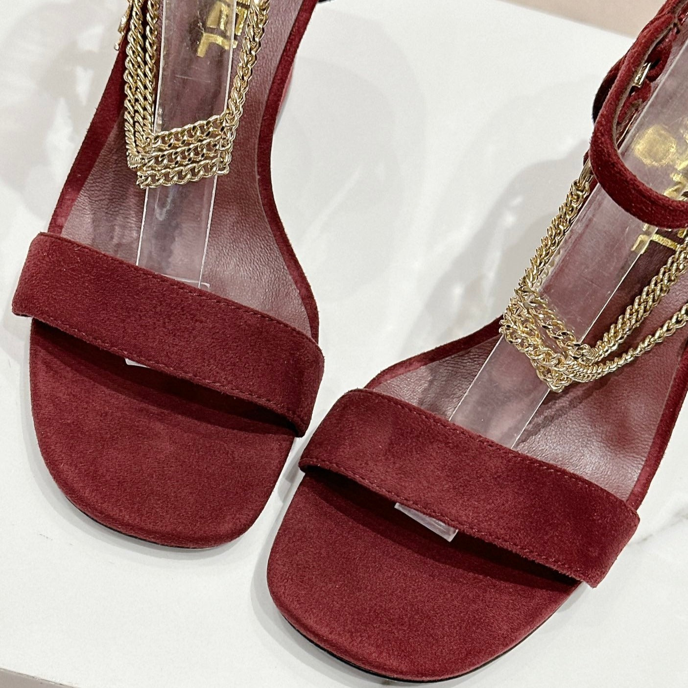 Double C Leather High Heel Sandals Red Cherry - 35
